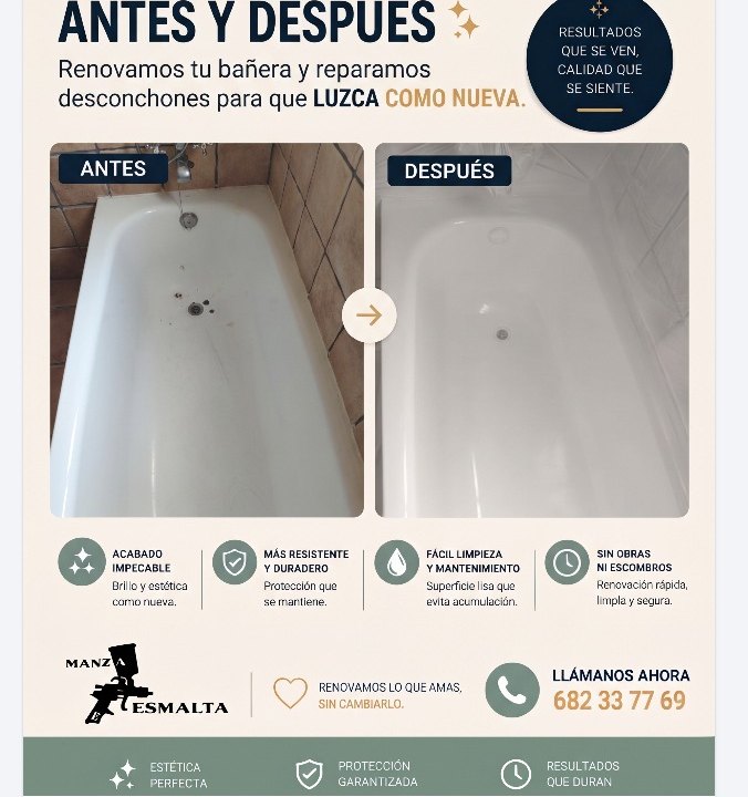 Antes y después: reparación de desconchones en una bañera